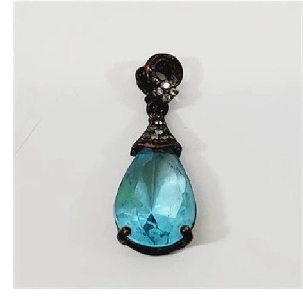 Pendant Blue Dangle Charm Clear CZ Accents Costume Jewelry Teardrop Aquamarine